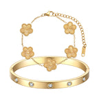 FUNIO 18K Gold Plated Van cleef Clover Bracelet Love bangle Set for Women - Stack Friendship Bracelet Lucky Link Bracelets Jewelry Gifts Trendy for Women