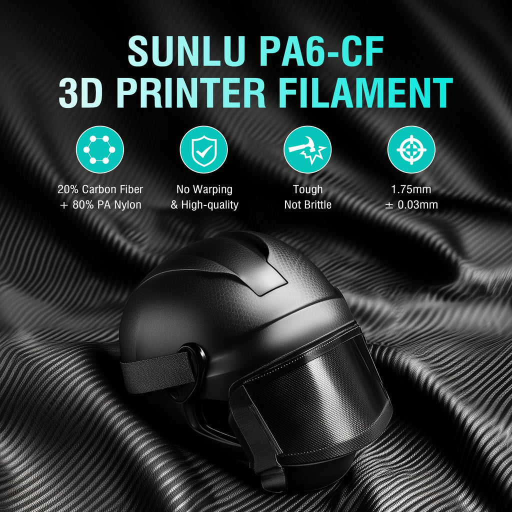SUNLU PA6-CF20 Carbon Fiber Nylon 3D Printing Filament 1.75mm, 1KG, Black