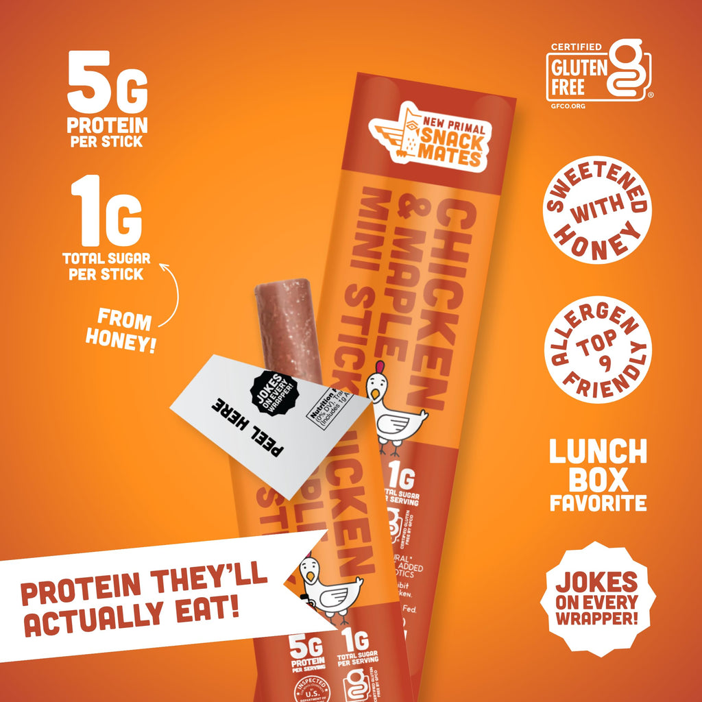 New Primal Snack Mates Chicken & Maple Mini Meat Sticks, 15 Count