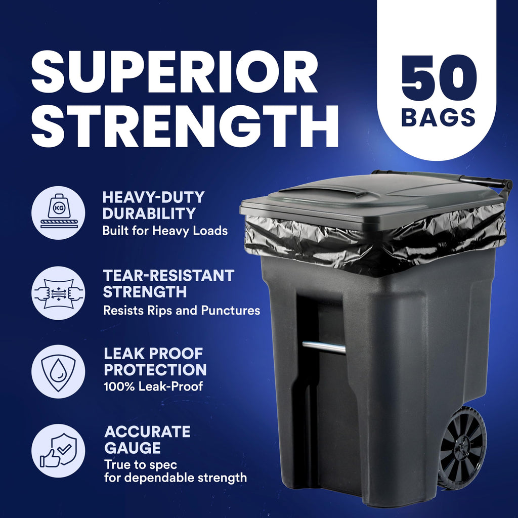 Plasticplace 95-96 Gallon Garbage Can Liners │ 1.5 Mil │ Black Heavy Duty Trash Bags │ 61” X 68” (50Count) (W95LDB15)