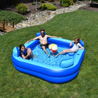 Rukala Inflatable Pool Bundle with Seats & Headrests - 8ft x 8ft - Electric Pump and Ground Tarp Included - Fast Setup and Reinforced Seams