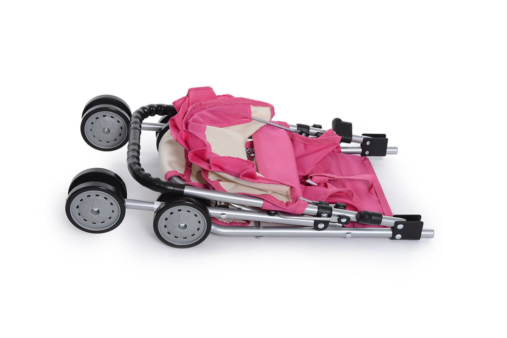 fash n kolor My First Doll Stroller with Basket - Pink Off-White Foldable Doll Stroller - Fits Upto 18" Dolls, 2 Free Magic Bottles Included
