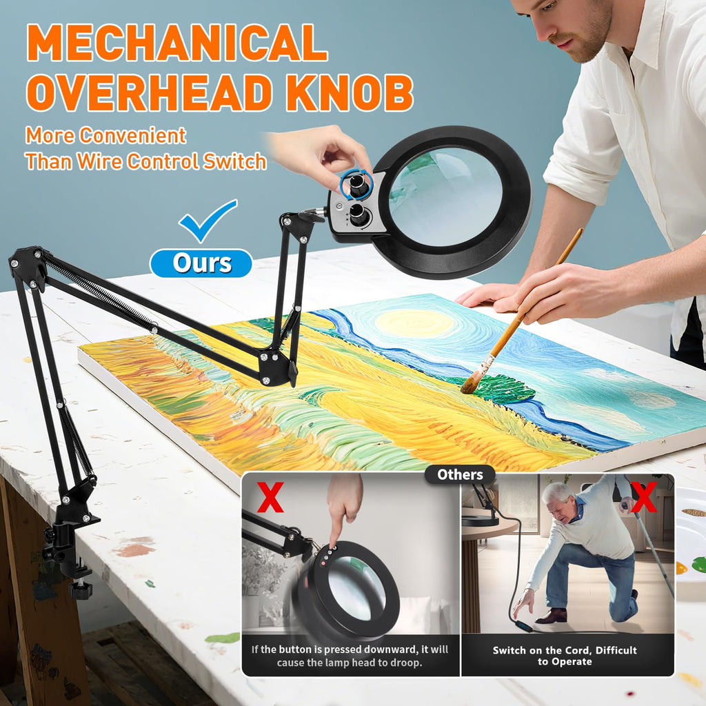 KIRKAS 12X Magnifying Glass with Light and Stand, Extra-Long Arm Knob