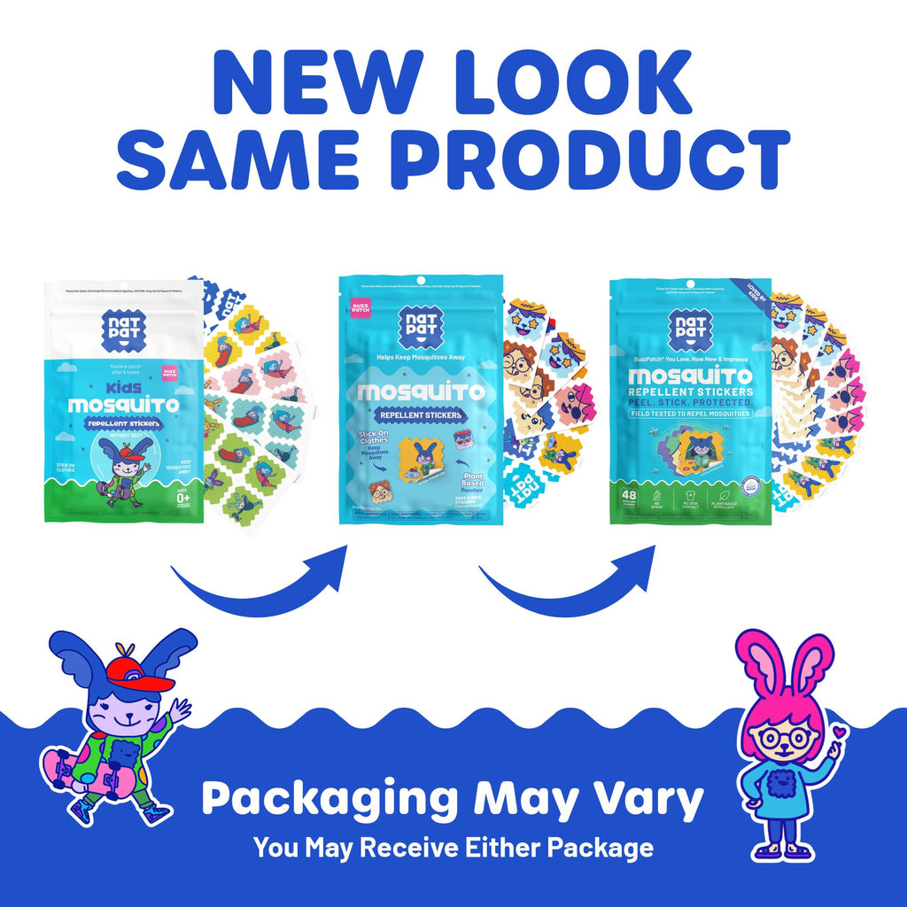 NATPAT BuzzPatch Mosquito Patch Stickers for Kids - All Natural, Plant Based Ingredients, Non-Toxic, DEET Free, Citronella Insect Patches, for Toddlers, Babies, Children (2 Pack, 96 Units)