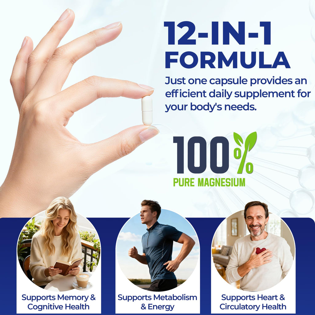 Magnesium Complex 700mg | 12-in-1 High Absorption Supplement | Glycinate, Citrate, Malate, Taurate & More | Sleep Support, Muscle Cramp Relief, Stress, Heart, Bone & Nerve Health | 120 Vegan Capsules