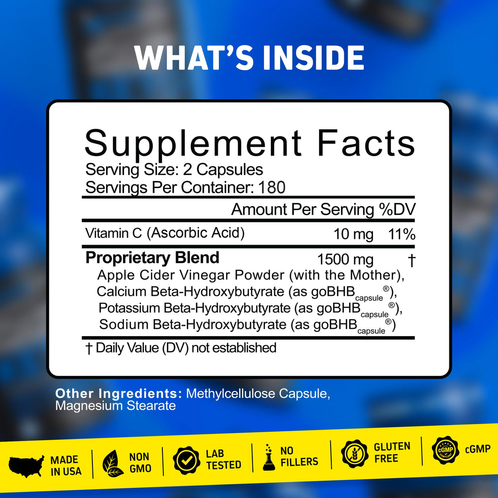 Herbtonics Apple Cider Vinegar + Keto BHB Capsules | GLP-1 Support for Appetite, Cravings & Weight Management | Metabolism Support with Satiety Support | 360 Capsules - 6 Month Supply