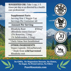 Pure Mountain Botanicals Rhodiola Rosea Supplement - 60 Capsules 250mg - Root Extract Standardized 3% Rosavins 1% Salidroside - Vegan Kosher Gluten Free