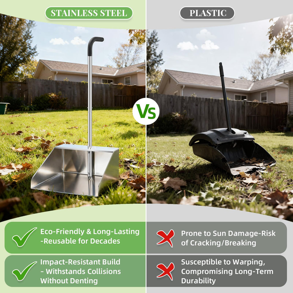 32In Extra Large Dust Pan with Long Handle,Heavy Duty Metal Dust Pan for Jumbo Debris Pan-Commercial Stand up Dustpan,Wide Mouth Outdoor Dustpan for Courtyards/Garage/Sidewalks-Professional Cleaning