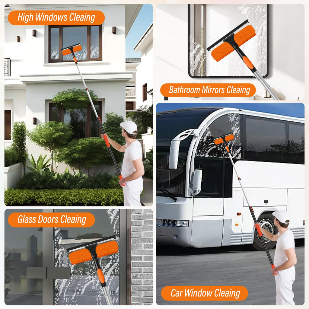 26FT High Window Cleaning Kit with Pole,2 in 1 Window Squeegee,5-20FT Professional Window Clean Pole Kit(2 Squeegee & 2 Microfibre Cloths),180°Rotatable Squeegee for Indoor/Outdoor High Windows