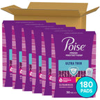 Poise Ultra Thin Incontinence Pads & Postpartum Pads for Bladder Leaks, 5 Drop Maximum Absorbency, Long Length, 180 Count, Packaging May Vary