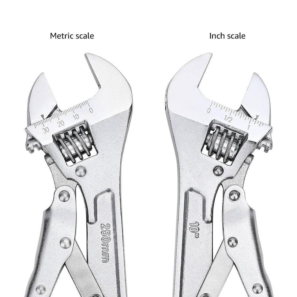 Amazon Basics 10 inch Locking Adjustable Wrench, Precision Machined, Rust Resistant, 2.7 inch x 0.75 inch