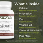 Vinco Inc - OsteoSheath® Enhanced Bone Support & Dietary Daily Supplement | (180 Capsules) | Supports Healthy Bone Density | Calcium, Vitamins K2/B6/D3 & Minerals | Gluten Free