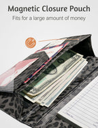 Server Book for Waitress Book with Zipper Pocket and Magnetic Closure, 5"×9" Grey Leopard Cute Server Wallet with Money Pocket, Restaurant Waitstaff Organizer Fit Server Apron