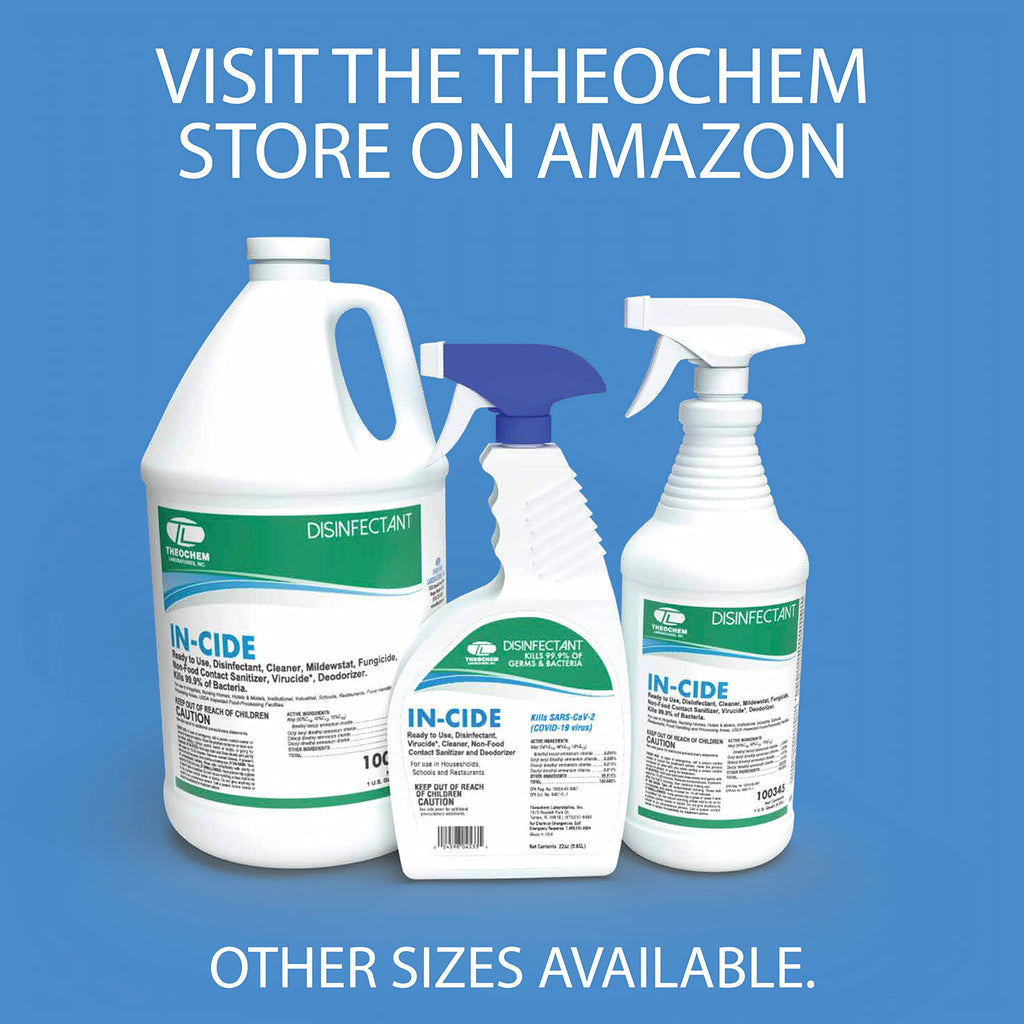 Theochem In-Cide Hospital Grade Disinfectant Spray - EPA Registered Cleaner Kills 99.9% MRSA, H1N1- Medical Grade for Home Office Clinic - Fresh Scent - 1 Gallon + 32oz Bundle