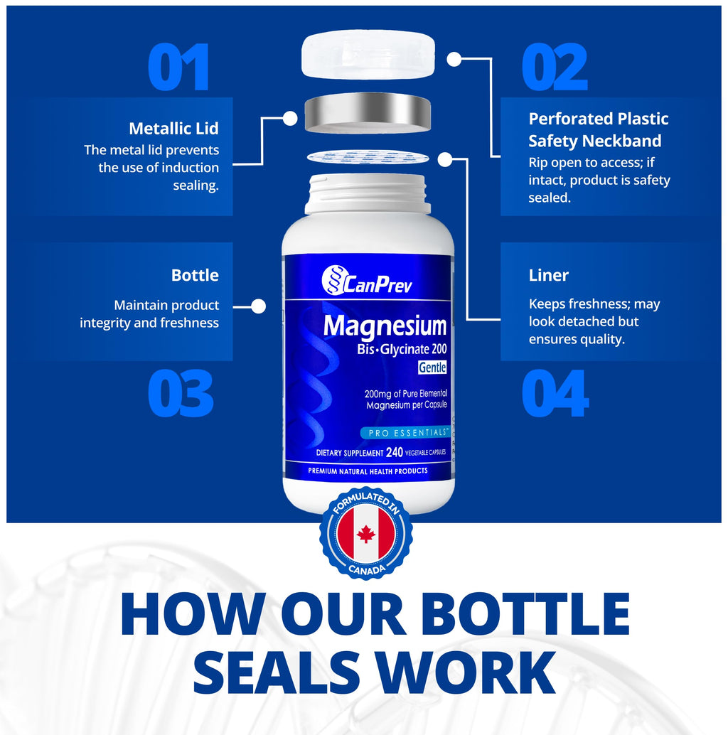 CanPrev Magnesium BisGlycinate Gentle 200mg, 240 v-Caps 240-Day Supply - Pure Elemental Magnesium Supplement, Supports Bone and Muscle Function, Gentle on Stomach, Perfect for Daily Magnesium Needs