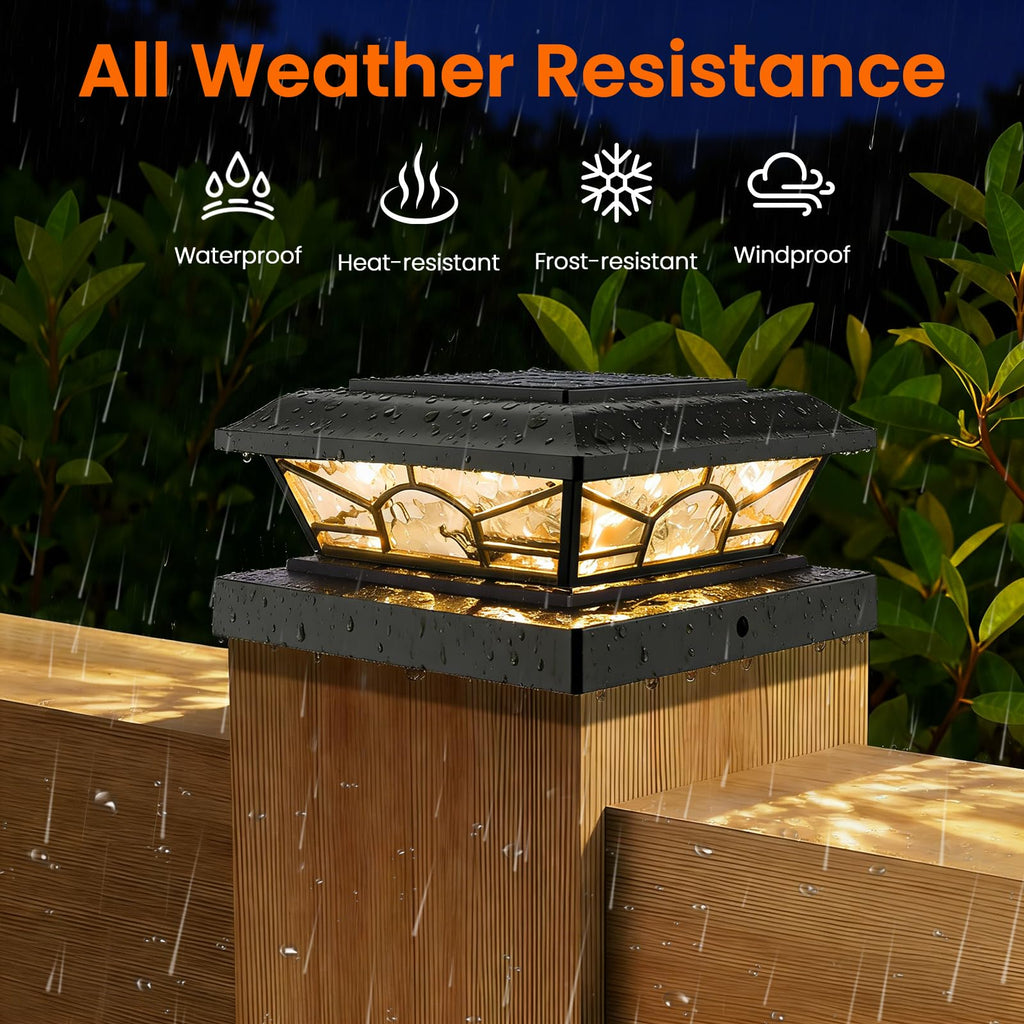 Brightever 4x4 3.5x3.5 Solar Post Cap Lights, 8-Pack Solar Powered Fence Post Light Outdoor Waterproof for Vinyl/Wooden Post, 2 Modes(Warm/Cool Light), Black Solar Deck Post Lights for Patio, Porch