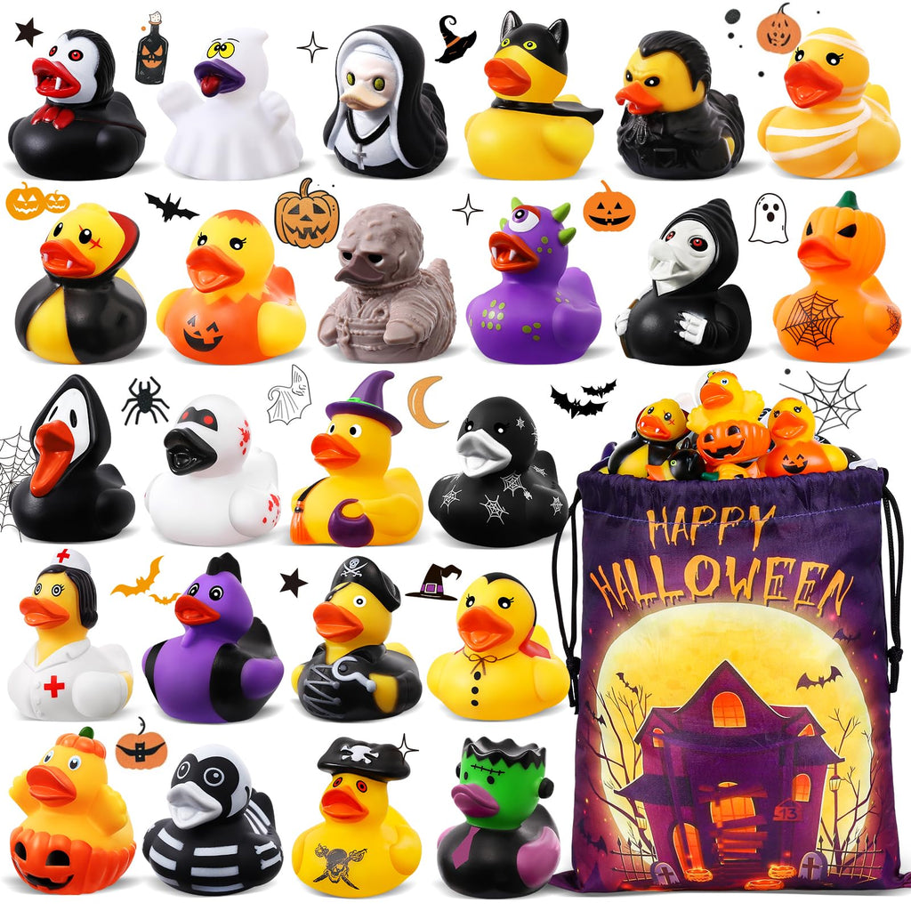 24 Pcs Halloween Rubber Ducks Bulk with Bag for Jeep Ducking Party Favors