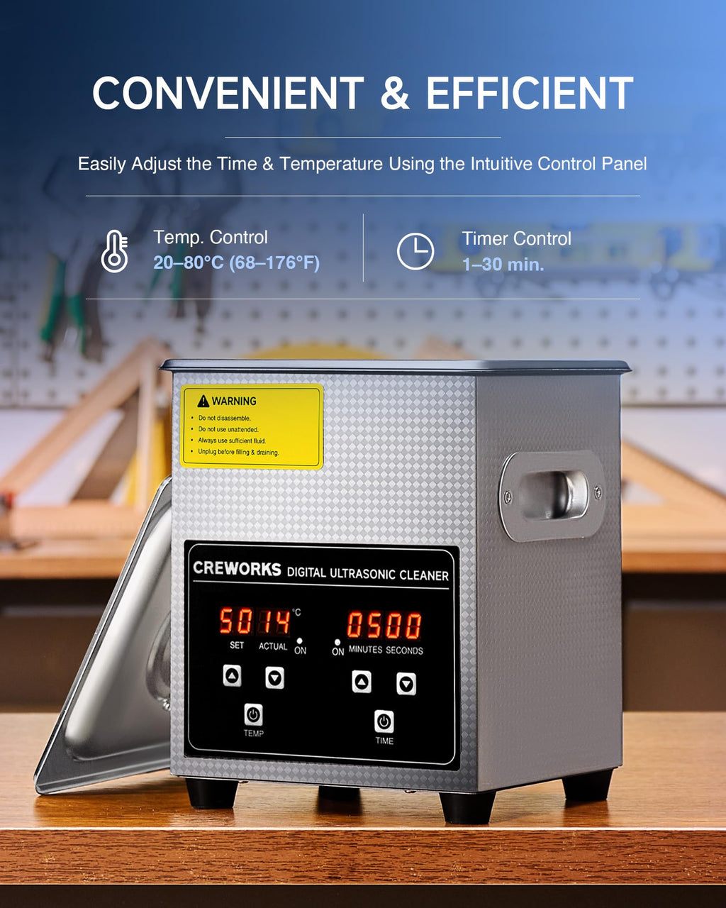 CREWORKS 2L Jewelry Cleaning Machine - 40kHz Digital Sonic Cleaner