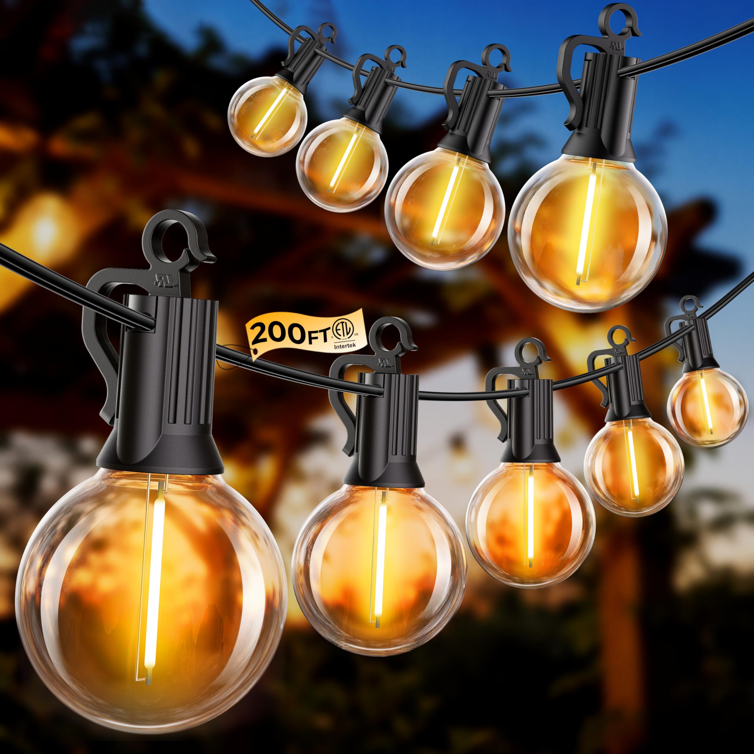 SmartDawn Outdoor String Patio Lights, 200FT 100 LED Patio Lights Waterproof, Connectable Shatterproof Hanging Outside String Light for Backyard, Porch, Deck, Balcony, Garden, House Decor, 2200K
