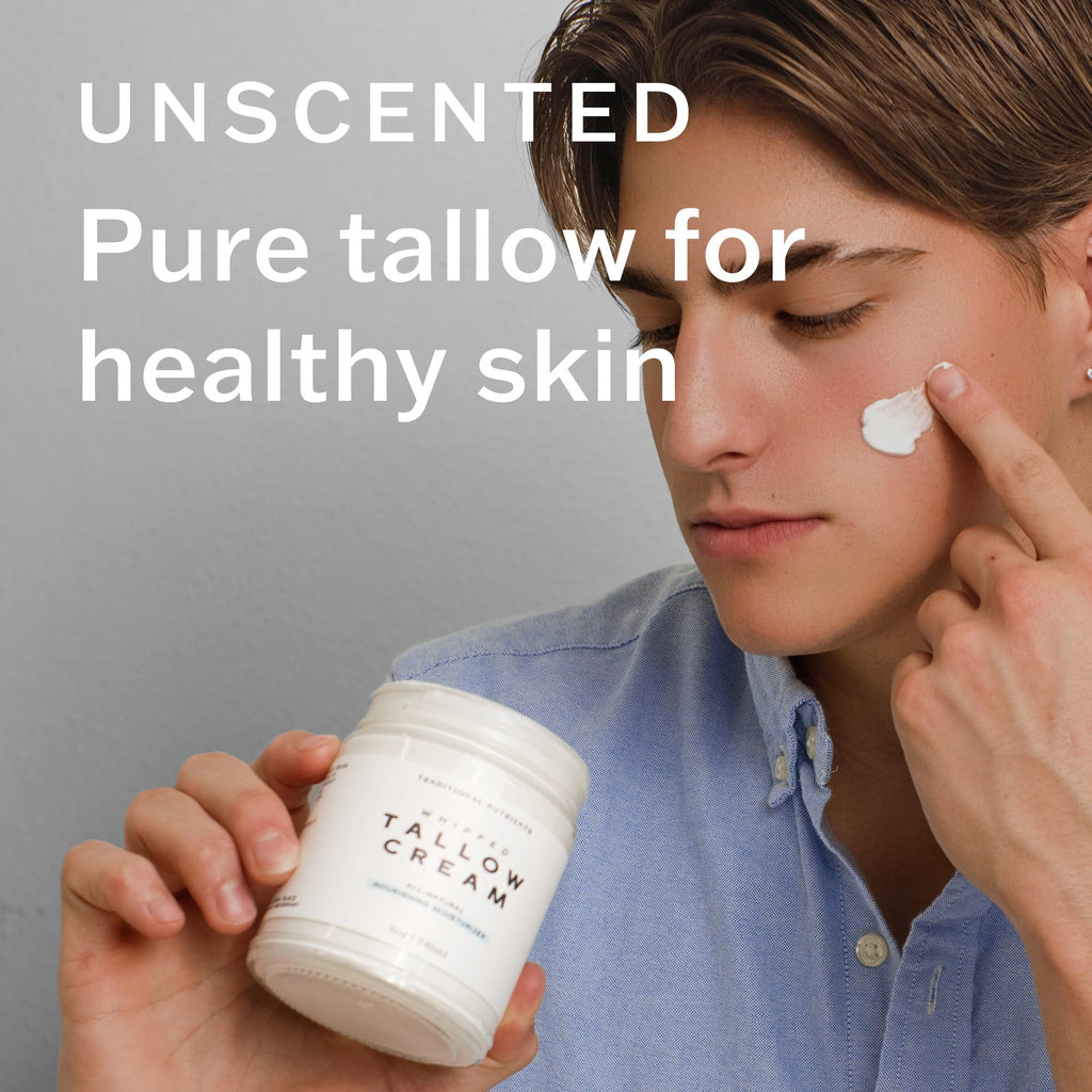 Traditional Nutrients Whipped Tallow Skin Cream GRASS FED + Plain, No Additives, Tallow Face Cream, Tallow Lotion, Glass Jar, Tallow Balm, Beef Tallow Moisturizer (8 oz.)