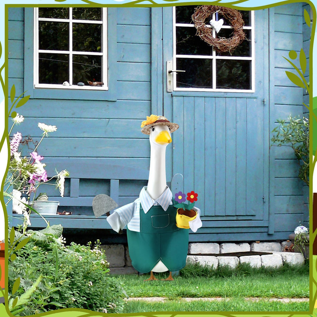 EKOREST Gardener Porch Goose Outfits for 23 Inch Lawn Statue