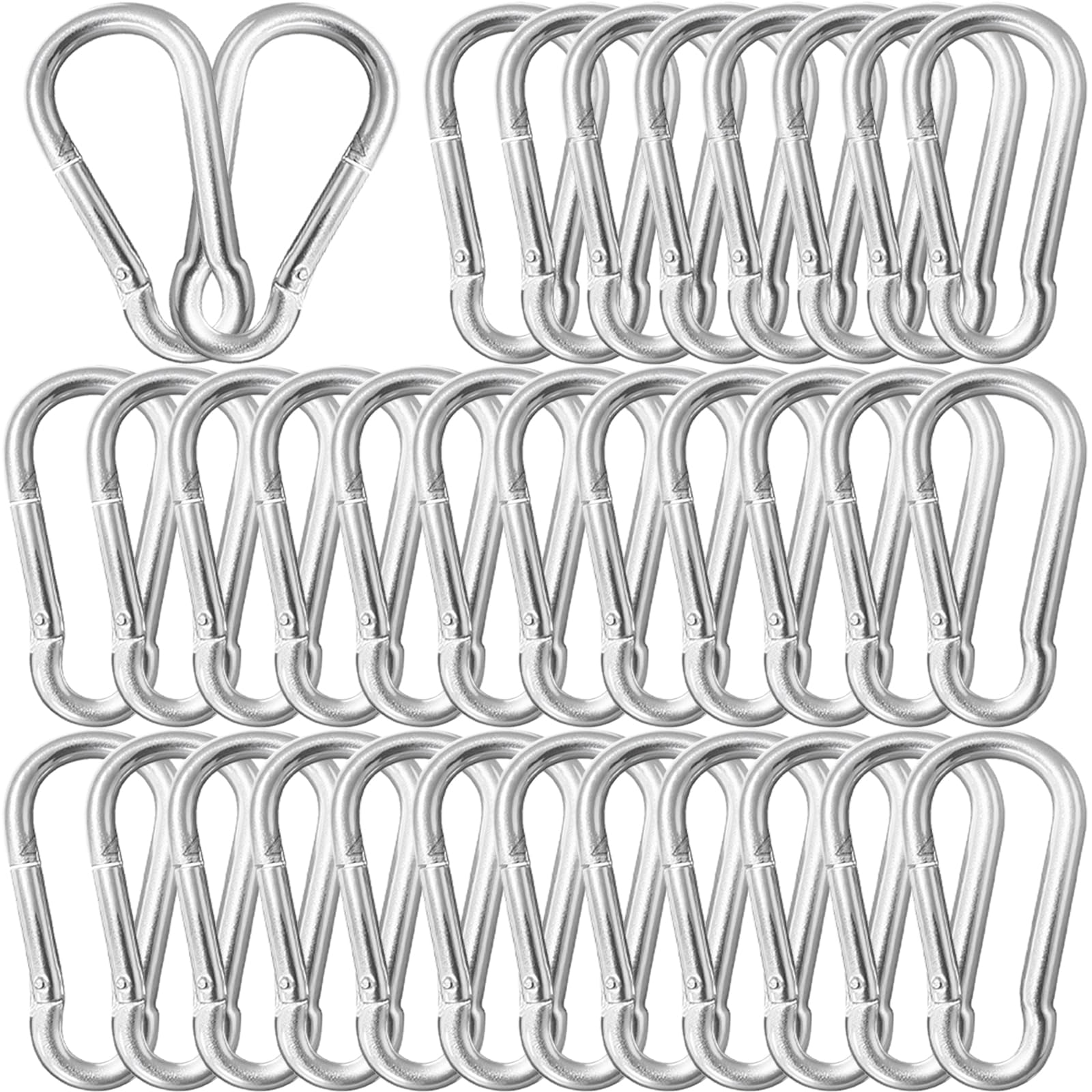 30 Pack 3" Heavy Duty Carabiner Clips, M8 Sliver Galvanized Steel Spring Snap Hooks, Rust-Resistant Keychain Clips for Hammock, Camping, Hiking, Fishing, Swing Set