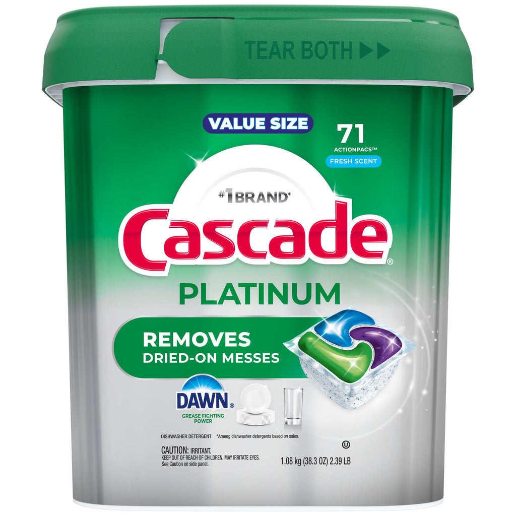 Cascade Platinum Dishwasher Pods, Dishwasher Detergent, Dish Detergent Soap, Fresh, 71 count