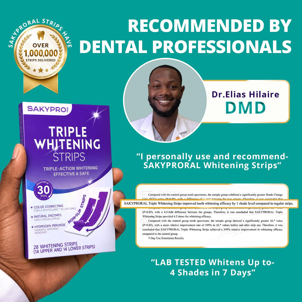 SAKYPRORAL Purple Whitening Strips, 90-Day Long-Lasting Results, Enamel Safe & Low-Sensitivity, Professional Teeth Whitening Strips with Non-Slip Dry Strip Technology (28 Count (Pack of 1))