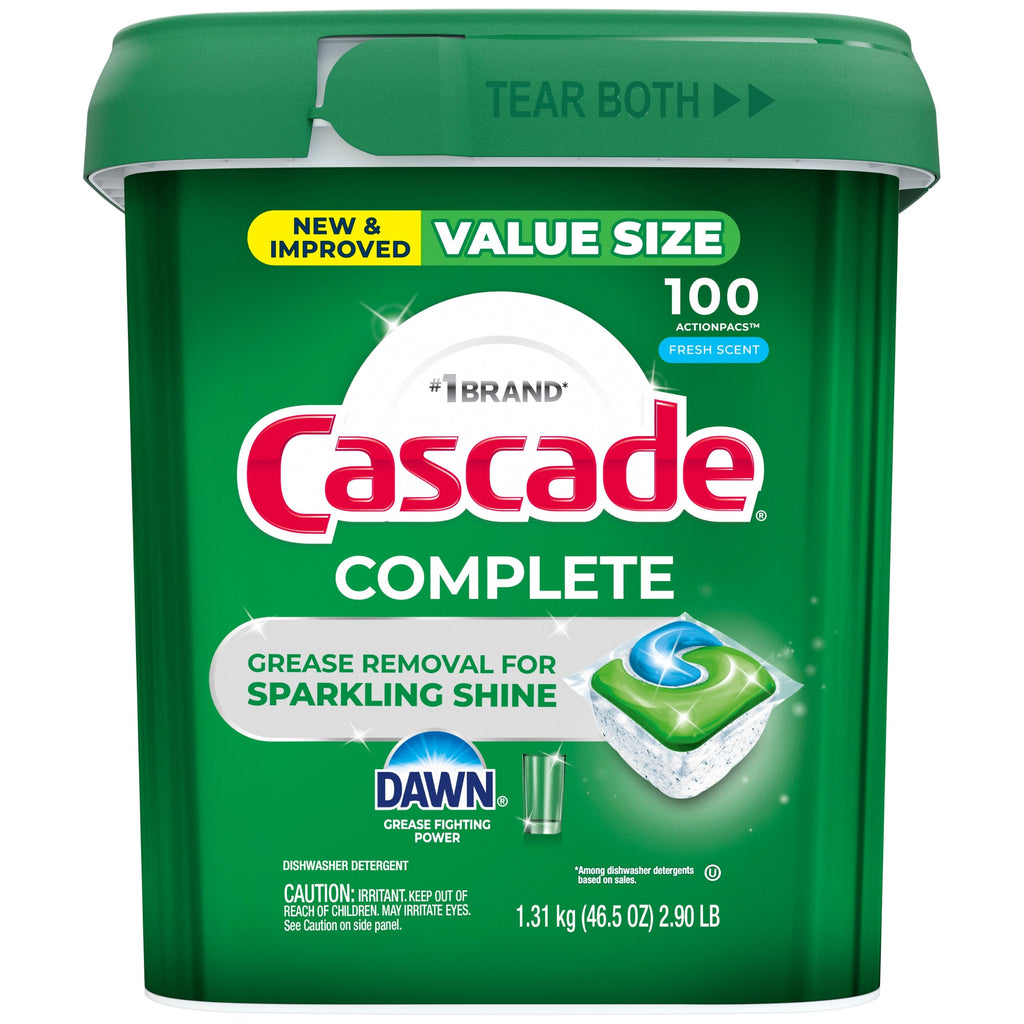 Cascade Complete Dishwasher Pods, Dishwasher Detergent, Dish Detergent Tab Tablets, Fresh, 100 Count (Packaging May Vary)