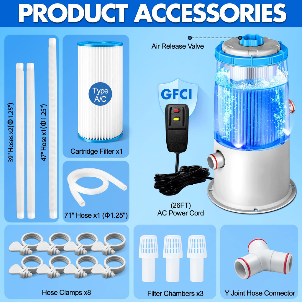 KimPump 1000 GPH Light-Up Pool Filter Pump for Above Ground Pool|Built ...