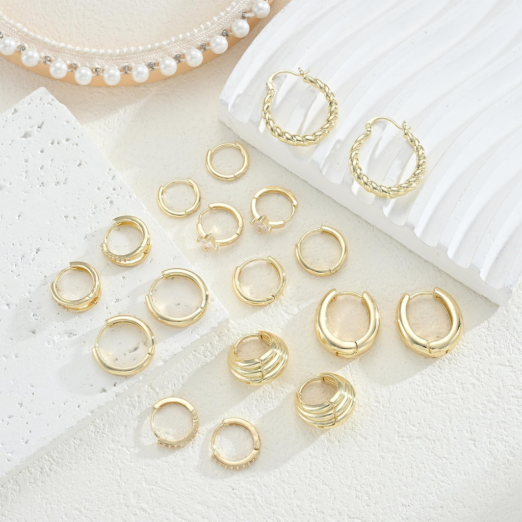 9 Pairs Small Gold/Silver Hoop Earrings Set for Women