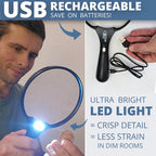 Large Magnifying Glass with LED Light (USB Rechargeable) and Hard Case, Handheld Illuminated Big Magnifier Loupe for Jewelry, Reading, Coins, Low Vision, Close Work