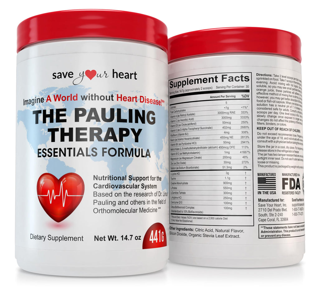 SAVE YOUR HEART Cardio Heart Health Powder Supplement - The Pauling Therapy Essentials Formula (PTEF) Healthy Vitamin C, B-12, L-Lysine, L-Arginine, Magnesium, Zinc + Vitamins, Minerals & Antioxidants