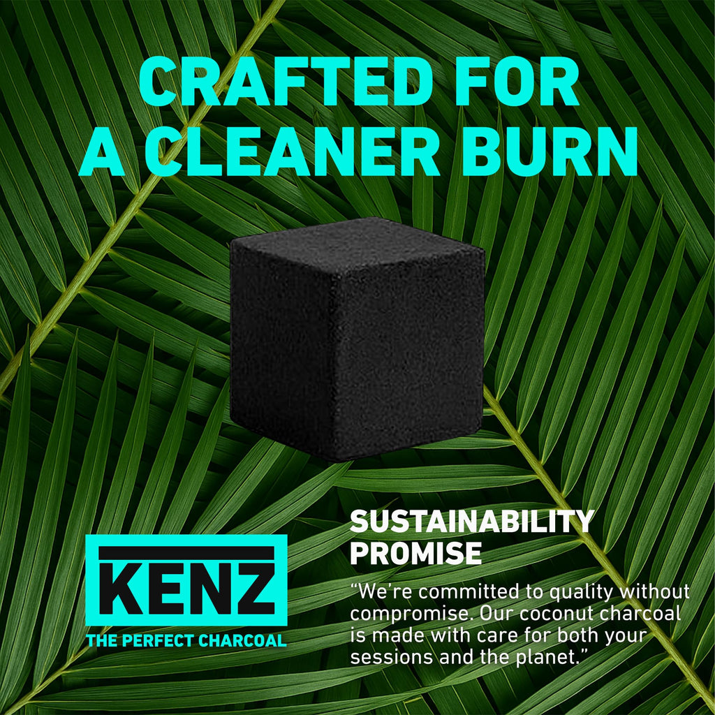 KENZ Coconut Charcoal Cubes 25 mm — 100% Natural, Low Ash, 72 pcs