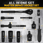 96-Piece 3/8" Drive Impact Socket Set, SAE(5/16 to 3/4-Inch) & Metric(8-22mm), Standard & Deep Sockets, Ratchet Handle, Bit Set, Universal Joint, Extension Bar, Adapters, Spark Plug Sockets