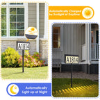 MAXvolador Solar Powered Address Sign House Numbers Waterproof, 3-Color Lighting Modes LED Illuminated Address Plaque with Stakes, Outdoor Address Number