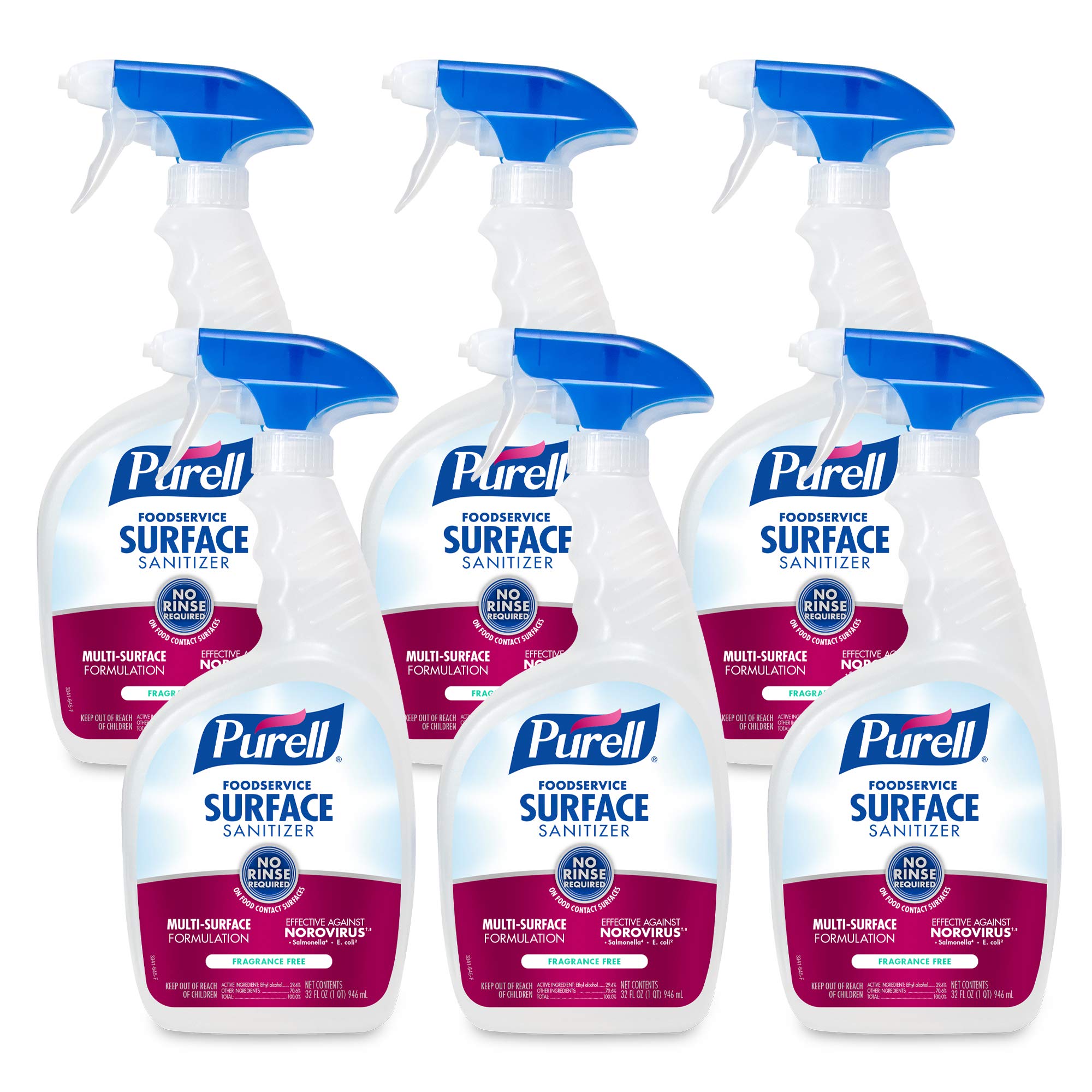 PURELL Foodservice Surface Sanitizer Spray, Fragrance Free, 32 fl oz Capped Bottle with Spray Trigger in Pack (Pack of 6) - 3341-06