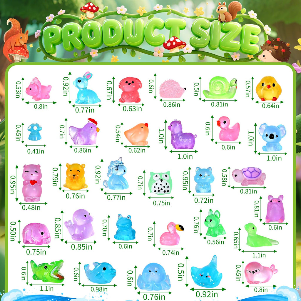 LOVEXIRAN 200PCS Luminous Mini Resin Animals, Small Animal Figures to Hide