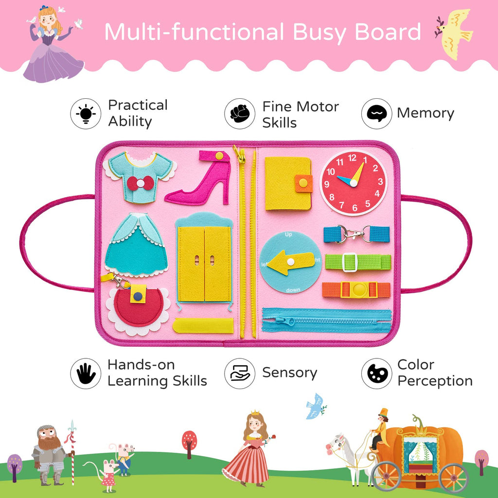 Freebear Busy Board Toddler Travel Toys Quiet Book Sensory Board for Toddlers 1 2 3 4, Montessori Educational Toys for 3 4 Year Old Girls Boys Gift, Princess