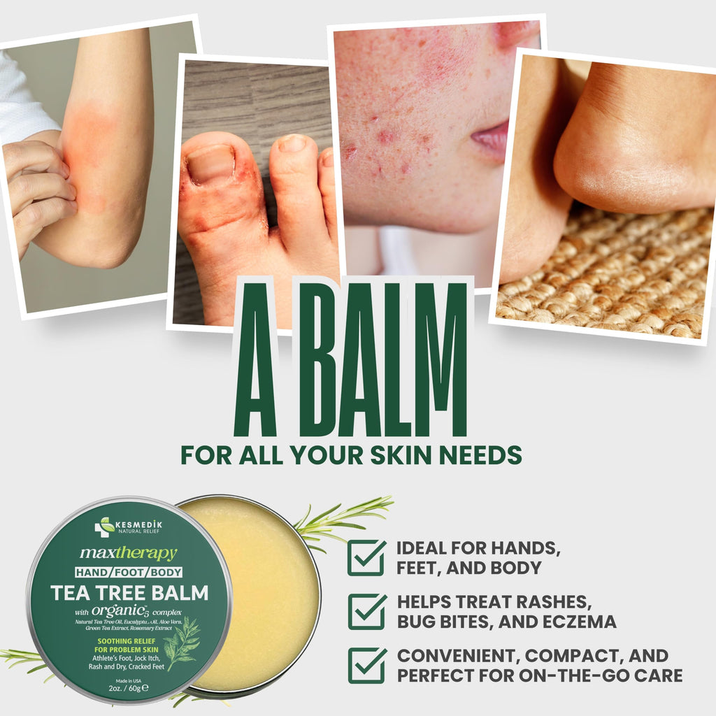 KESMEDIK Tea Tree Oil Balm for Skin, Soothes Itching, Rashes & Dry Skin, Antifungal Defense for Athlete’s Foot, Jock Itch, Chafing, Bug Bites & Eczema, Natural, Effective & Safe for All Ages