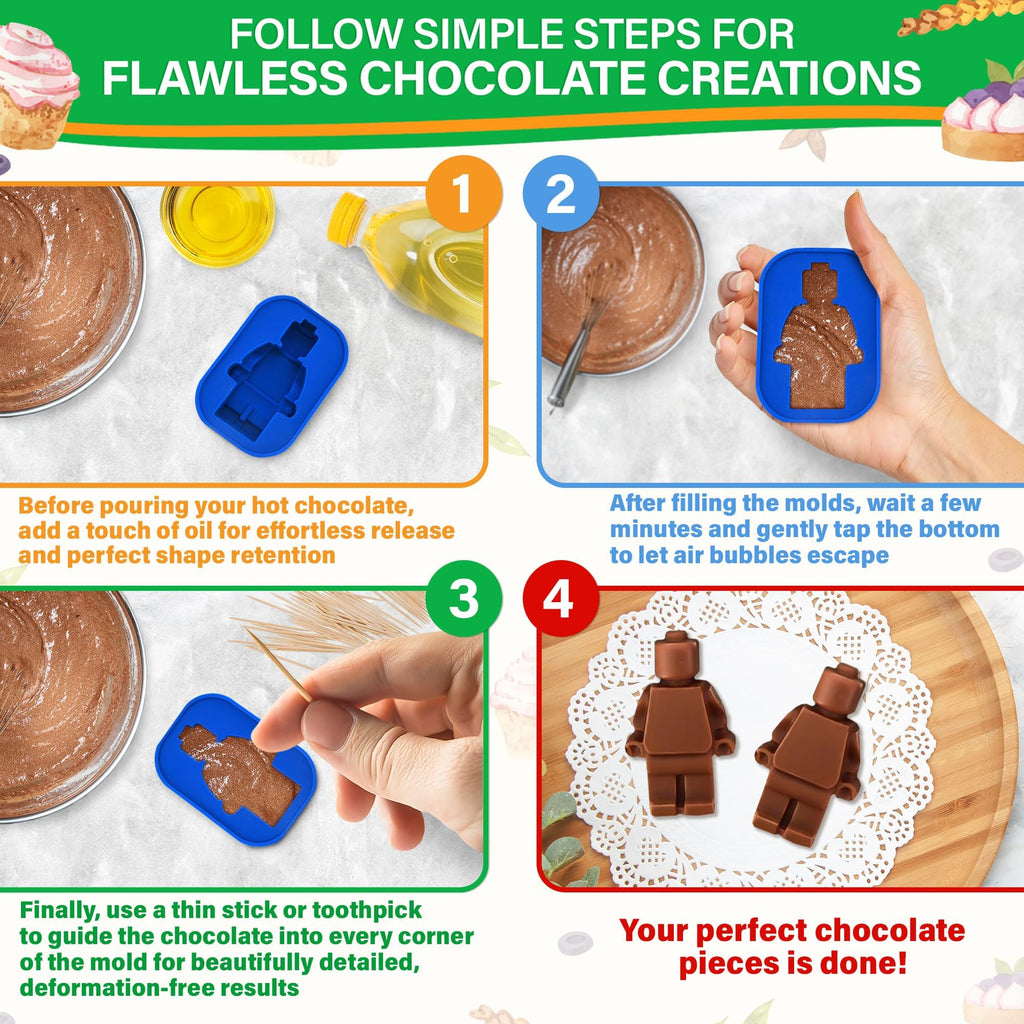 6 Pcs Robot and Bricks Silicone Molds for Chocolate and Candy