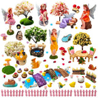 MTWENWENZY 114 Pcs Miniature Fairy Garden Accessories Kit Resin Elves Animal Figurines Decor Micro Landscape Ornaments for DIY Micro Dollhouse
