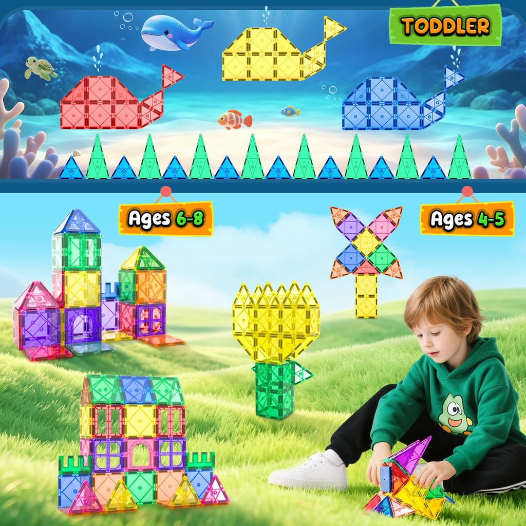 Soyee Magnetic Tiles Toddler Toys Games Sensory Toys for Toddlers 3-4 Magnetic Blocks for Kids Age 3-5 4-8 Outdoor Toddler Activities Preschool Building Learning Toys