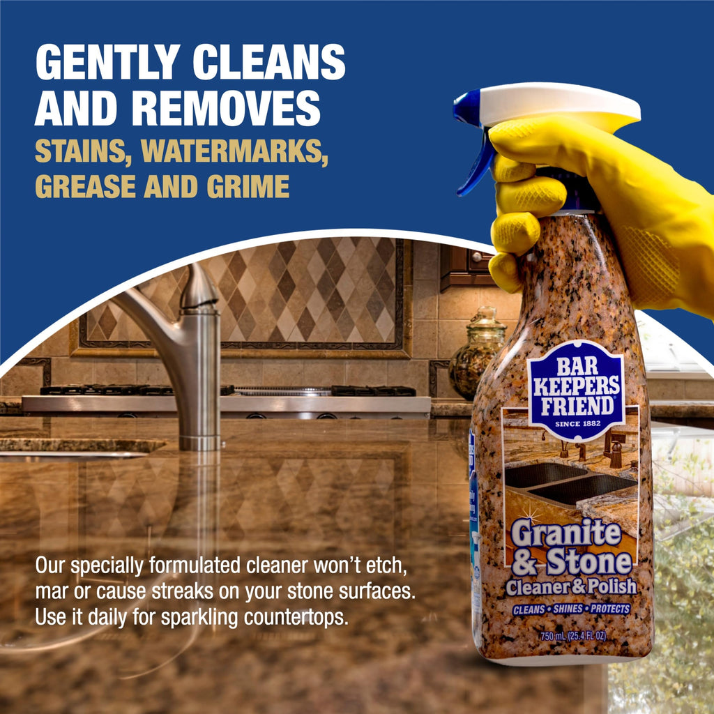 Bar Keepers Friend Granite & Stone Cleaner & Polish (25.4 oz) Granite Cleaner for Use on Natural, Manufactured & Polished Stone, Quartz, Silestone, Soapstone, Marble - Countertop Cleaner & Polish (2)