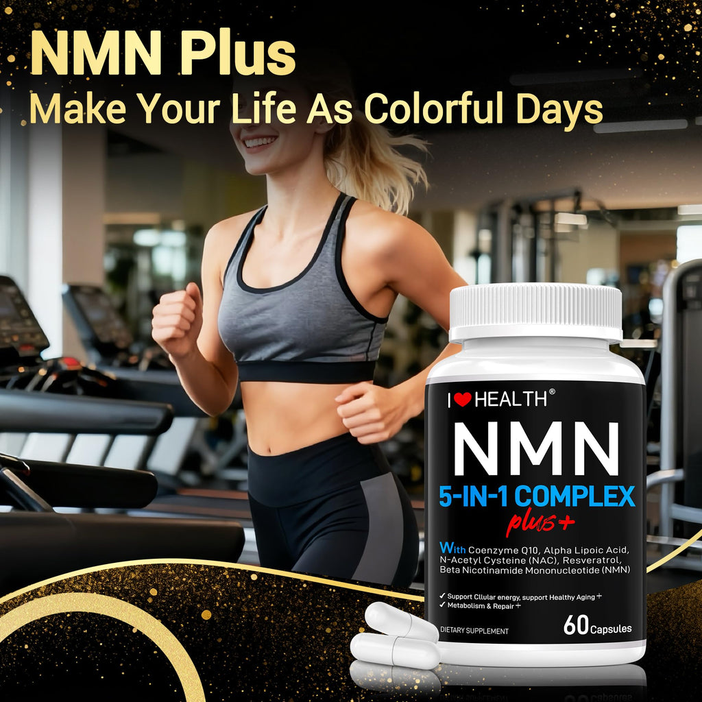 I LOVE HEALTH NMN Complex Plus+ for Women & Men with NAC, Alpha Lipoic Acid, CoQ10 & Resveratrol – 5-in-1 Cellular Energy & Healthy Aging Support – 60 Capsules, Non-GMO, Made in USA