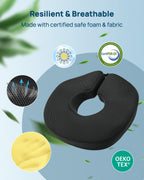 Feagar Donut Pillow for Tailbone Pain Relief - Hemorrhoid Pillow with Memory Foam for Coccyx, Sciatica, Pressure Sores, Office Chair Cushion for Pregnancy, Postpartum & Surgery Recovery(Black)