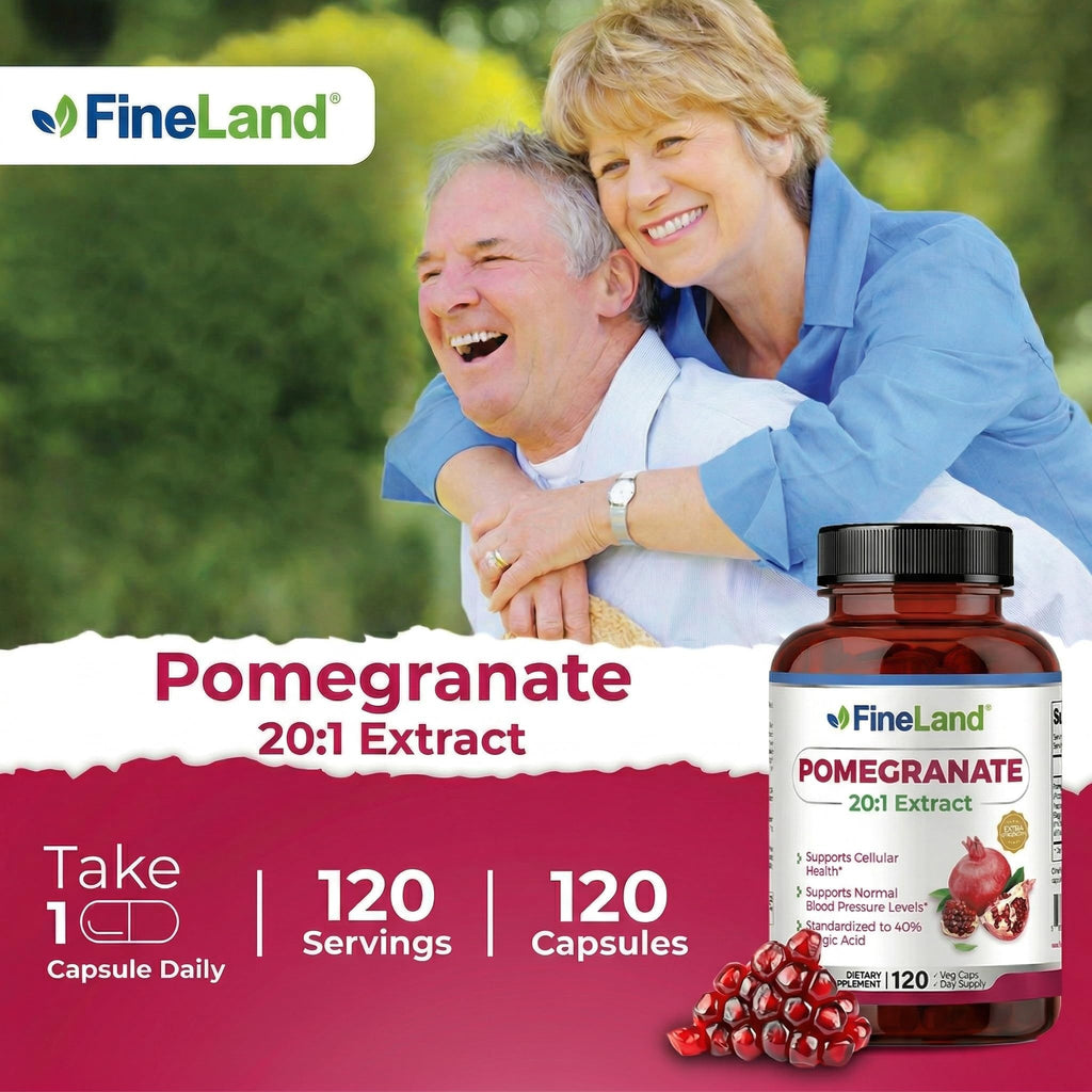 FineLand Pomegranate Extract 20:1, 40% Ellagic Acid Standardized, Antioxidant Supplement for Cellular & DNA Health, 120 Veg Capsules, 4-Month Supply