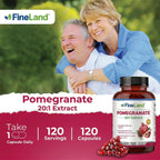 FineLand Pomegranate Extract 20:1, 40% Ellagic Acid Standardized, Antioxidant Supplement for Cellular & DNA Health, 120 Veg Capsules, 4-Month Supply