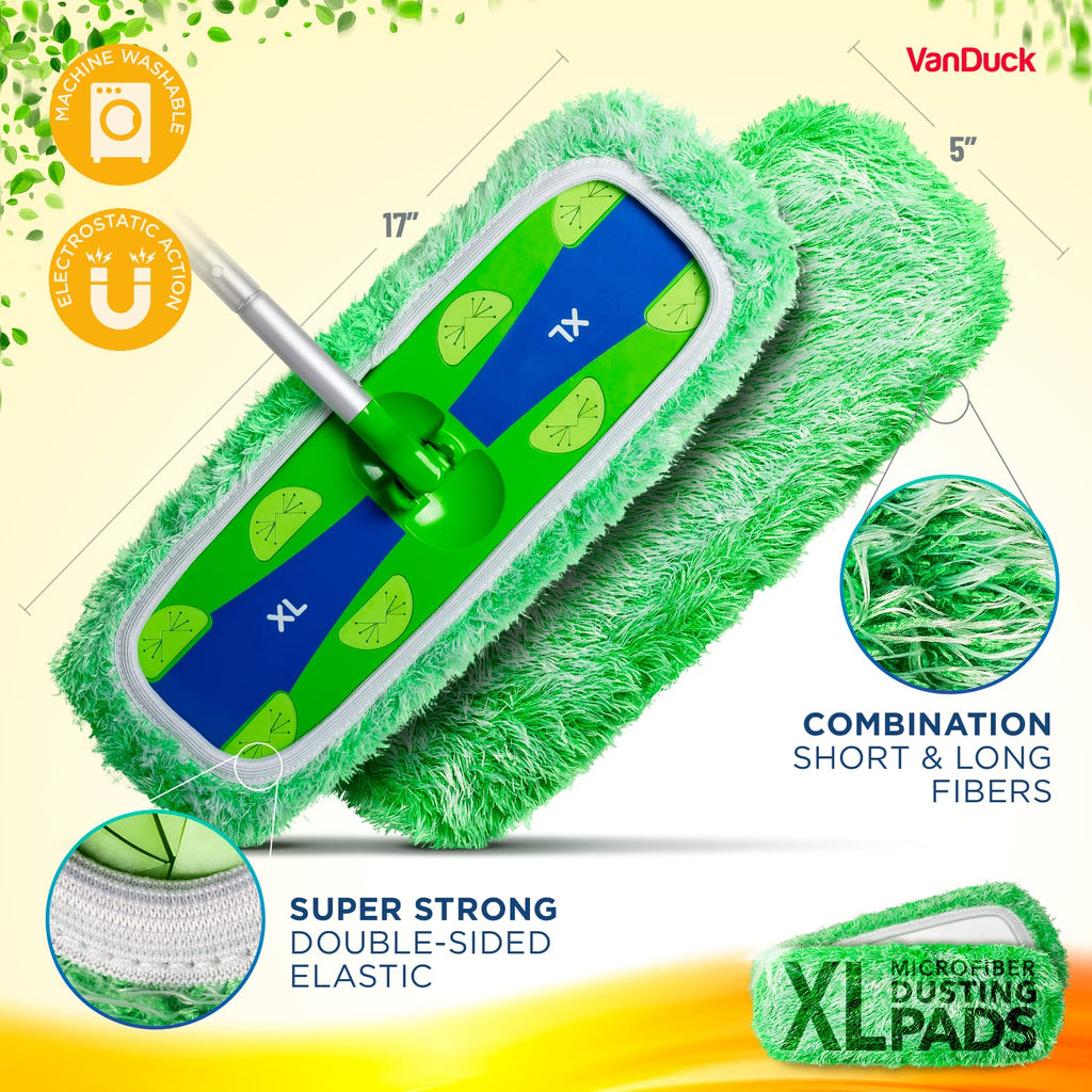 VanDuck XL Dust Mop Pads Compatible with Swiffer XL (4 Pack) - Extra Large Dry Pads Refills - Microfiber Covers Reusable Mop Heads (Handle is Not Included)