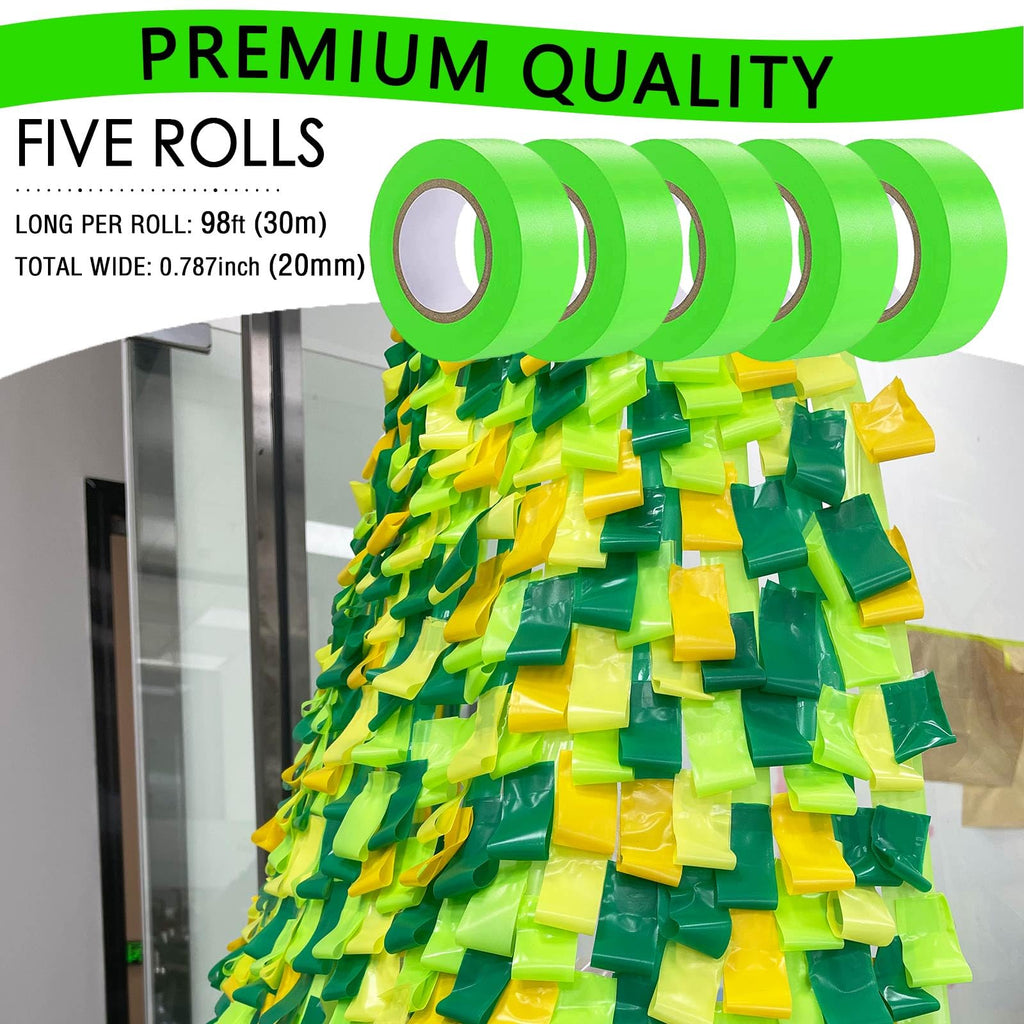5 Pack Green Flagging Tape, Non-Adhesive Plastic Ribbon Neon Marking Roll